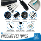 Rubber Broom with 4 Piece Handle, Rubber Hand Brush and Rubber Dustpan and Brush Set